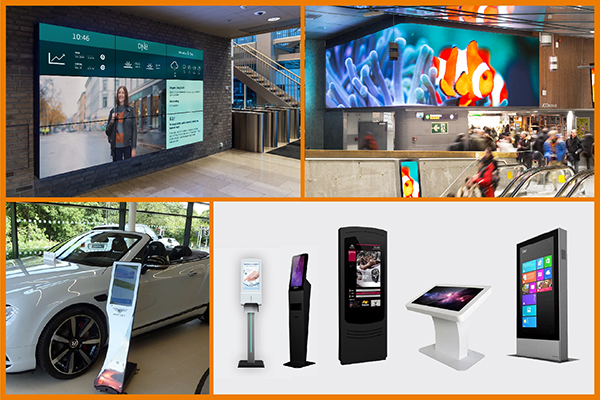 Digitale Skjermer, interaktive kiosker og videovegger